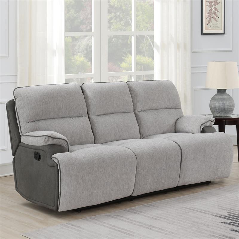 Pemberly Row Transitional Fabric Recliner Sofa in Light Gray