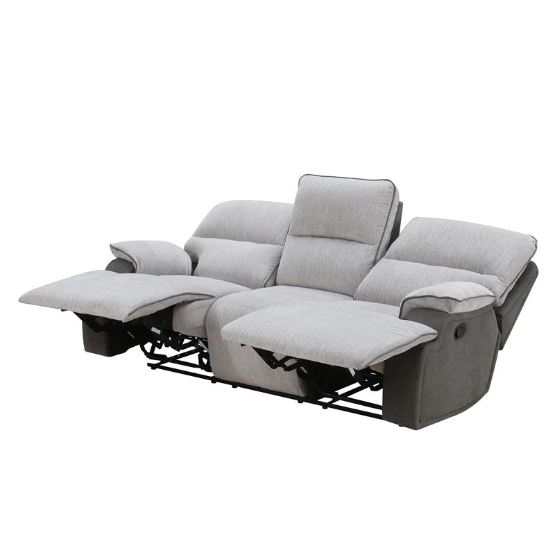 Pemberly Row Transitional Fabric Recliner Sofa in Light Gray