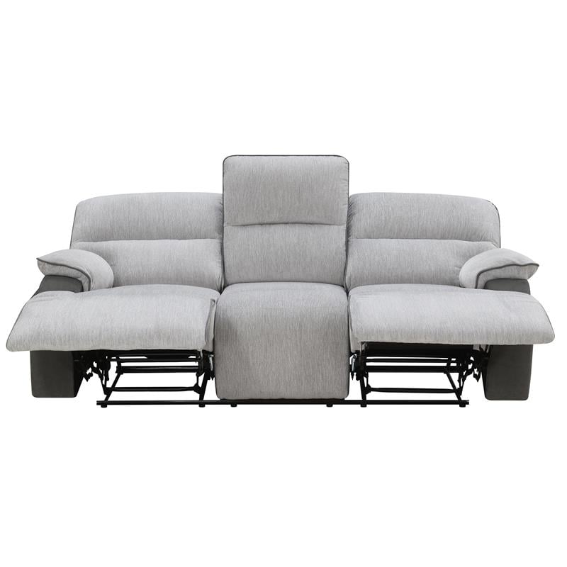 Pemberly Row Transitional Fabric Recliner Sofa in Light Gray
