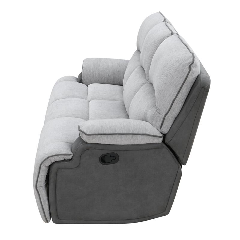 Pemberly Row Transitional Fabric Recliner Sofa in Light Gray