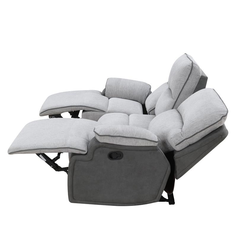 Pemberly Row Transitional Fabric Recliner Sofa in Light Gray
