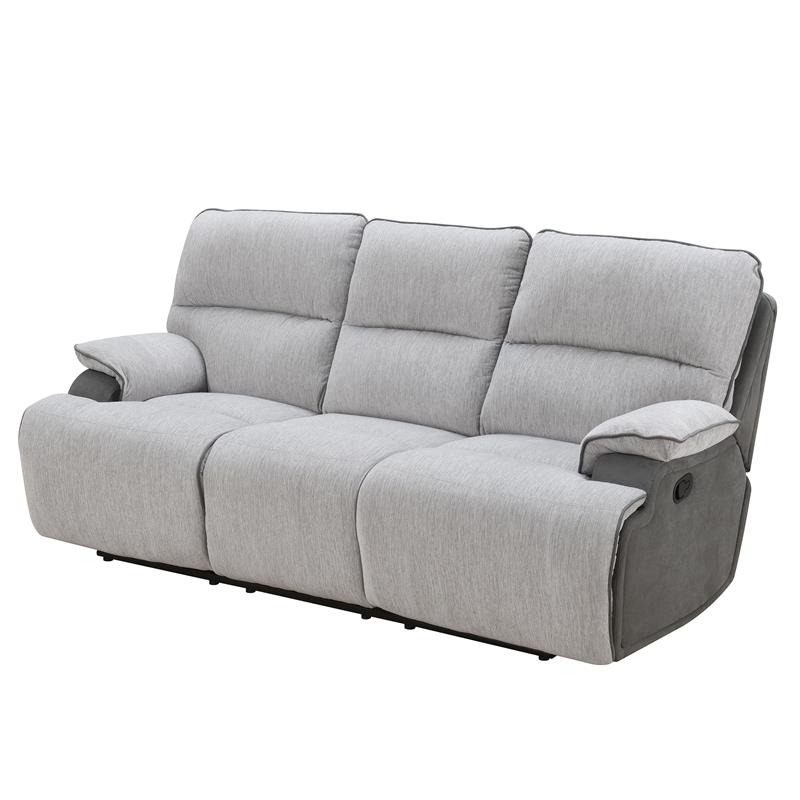 Pemberly Row Transitional Fabric Recliner Sofa in Light Gray