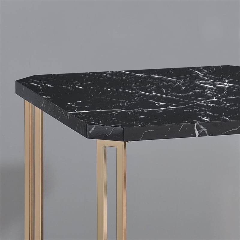 Pemberly Row Transitional Black Faux Marble and Gold Metal End Table