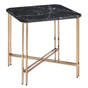 Pemberly Row Transitional Black Faux Marble and Gold Metal End Table