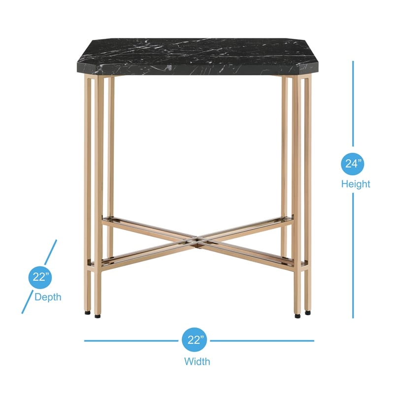 Pemberly Row Transitional Black Faux Marble and Gold Metal End Table