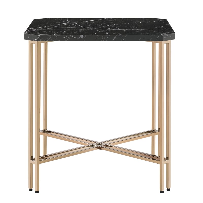 Pemberly Row Transitional Black Faux Marble and Gold Metal End Table