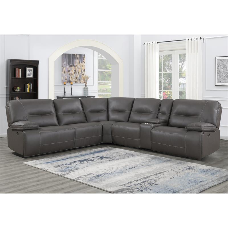 Pemberly Row Charcoal Faux Leather 6-Piece Power Reclining Sectional