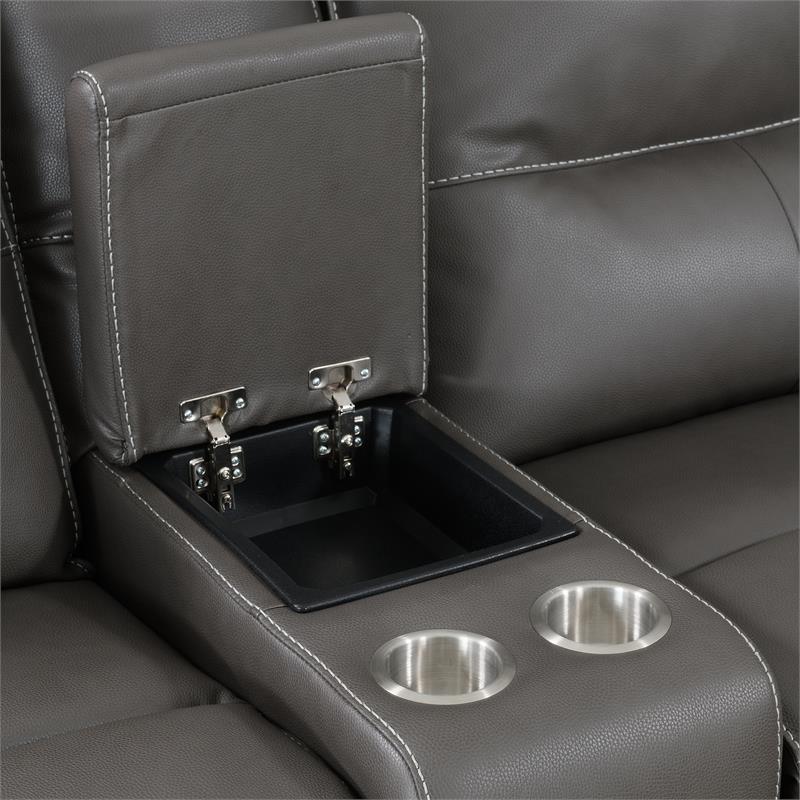 Pemberly Row Charcoal Faux Leather 6-Piece Power Reclining Sectional
