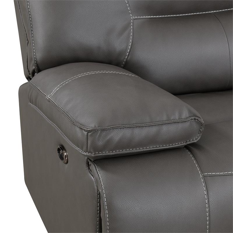 Pemberly Row Charcoal Faux Leather 6-Piece Power Reclining Sectional