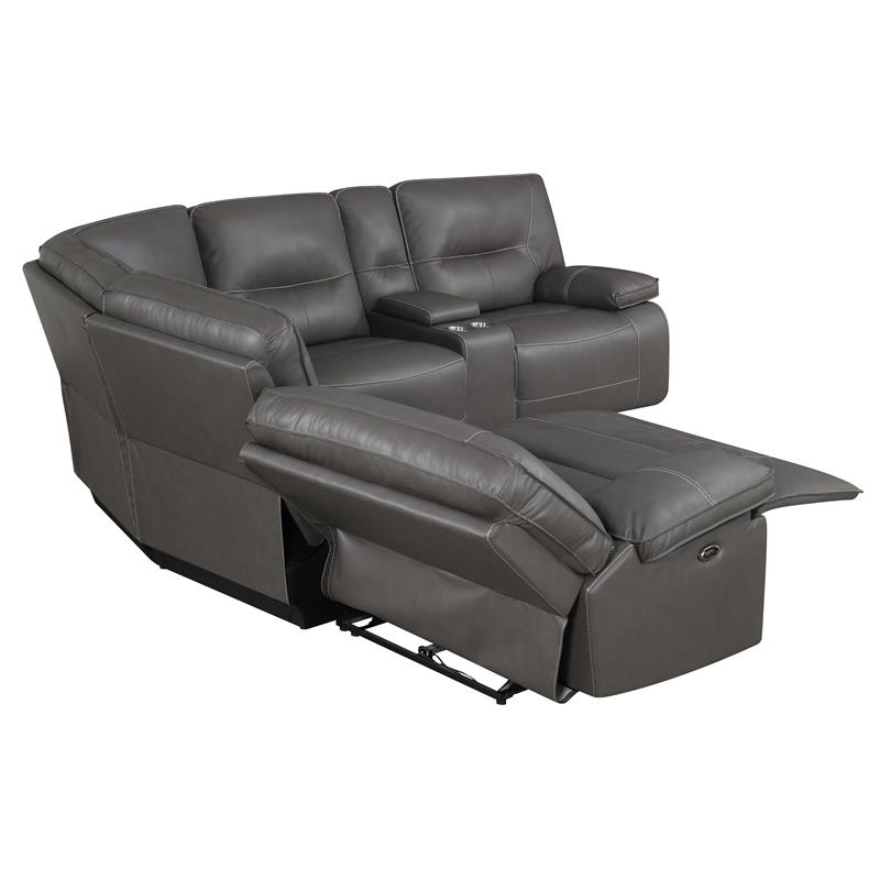 Pemberly Row Charcoal Faux Leather 6-Piece Power Reclining Sectional