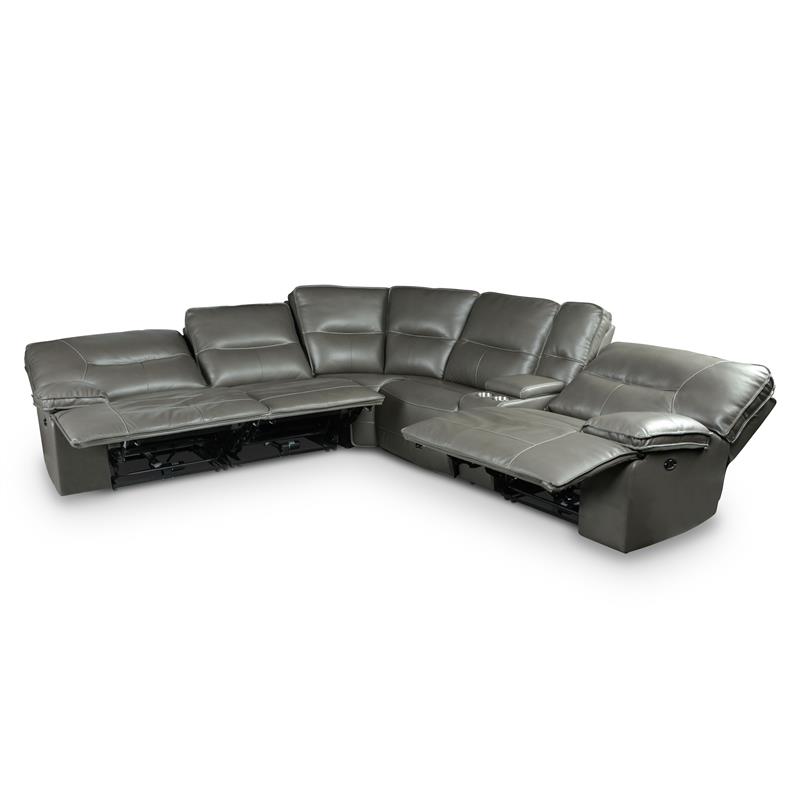 Pemberly Row Charcoal Faux Leather 6-Piece Power Reclining Sectional