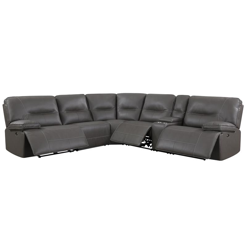Pemberly Row Charcoal Faux Leather 6-Piece Power Reclining Sectional