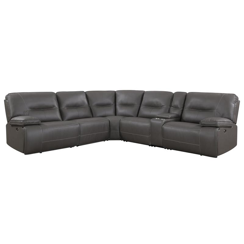 Pemberly Row Charcoal Faux Leather 6-Piece Power Reclining Sectional