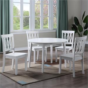 Pemberly Row Farmhouse White Wood 5-Piece Drop-Leaf Dining Set