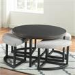Pemberly Row Transitional Black Metal Base Coffee Table with Stools
