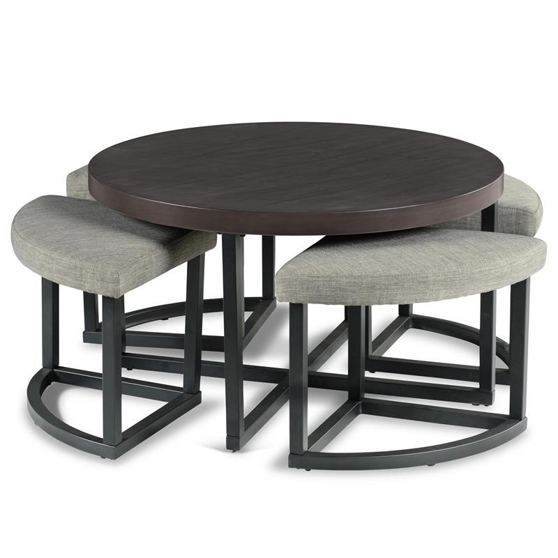 Pemberly Row Transitional Black Metal Base Coffee Table with Stools