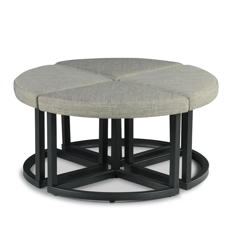 Pemberly Row Transitional Black Metal Base Coffee Table with Stools