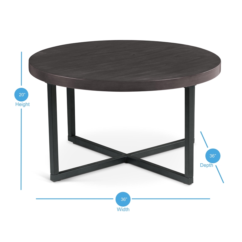 Pemberly Row Transitional Black Metal Base Coffee Table with Stools