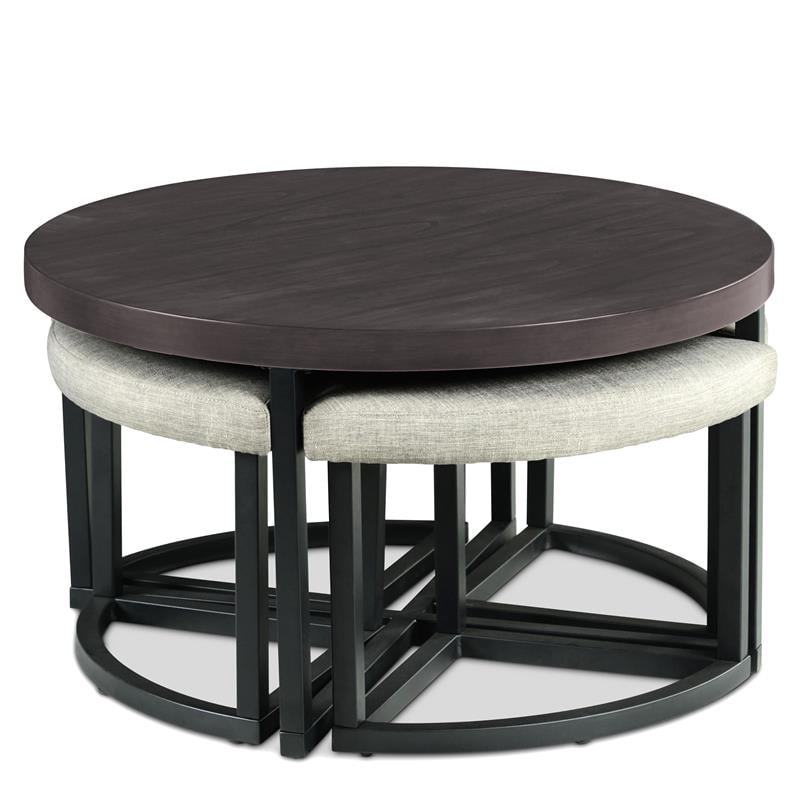 Pemberly Row Transitional Black Metal Base Coffee Table with Stools