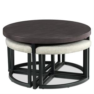 Pemberly Row Transitional Black Metal Base Coffee Table with Stools