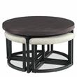 Pemberly Row Transitional Black Metal Base Coffee Table with Stools