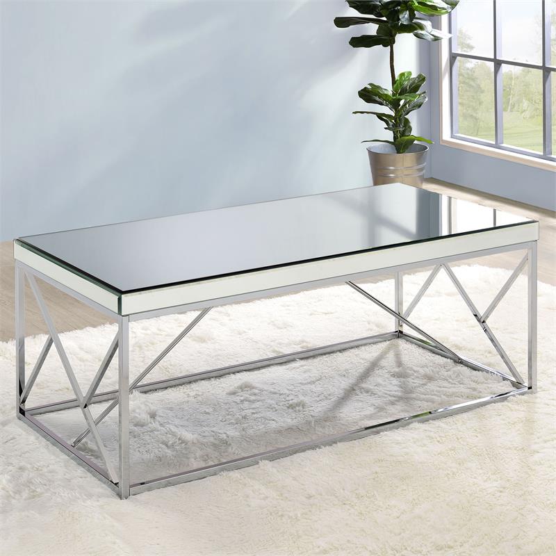 Pemberly Row Modern / Contemporary Mirror Top Chrome Cocktail Table