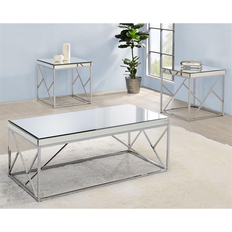 Pemberly Row Modern / Contemporary Mirror Top Chrome Cocktail Table