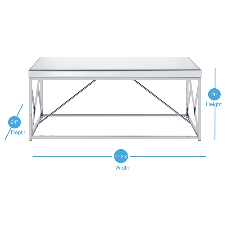 Pemberly Row Modern / Contemporary Mirror Top Chrome Cocktail Table