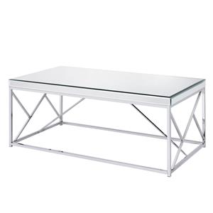 Pemberly Row Modern / Contemporary Mirror Top Chrome Cocktail Table