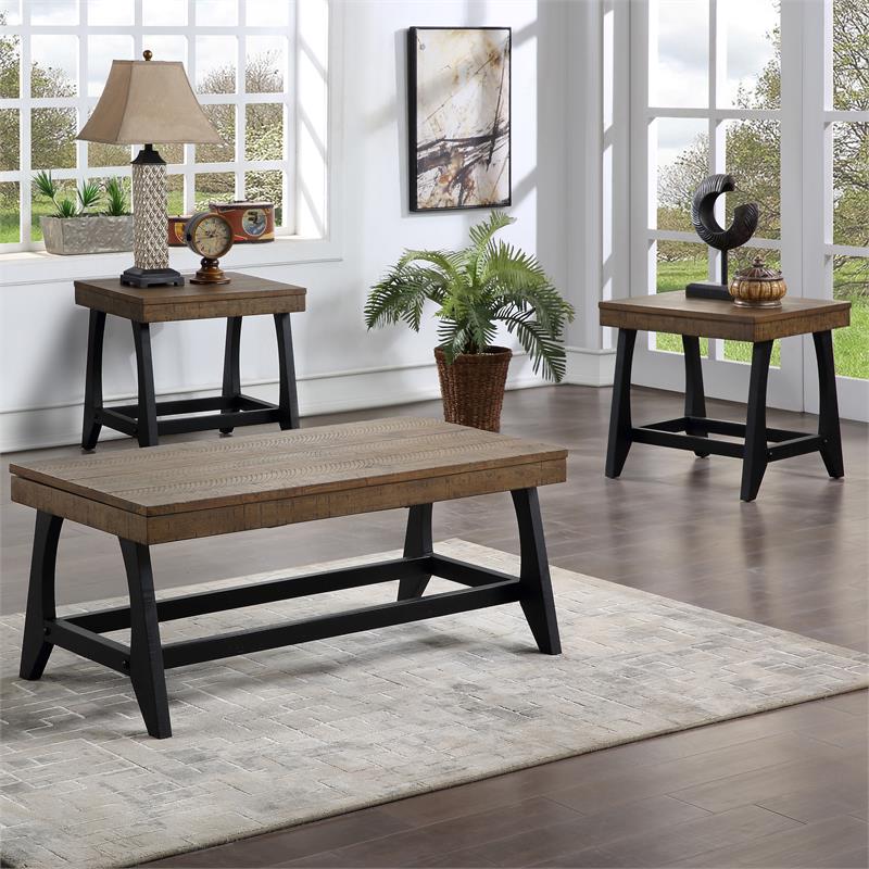 Pemberly Row Contemporary Caramel and Ebony 3-Piece Occasional Set