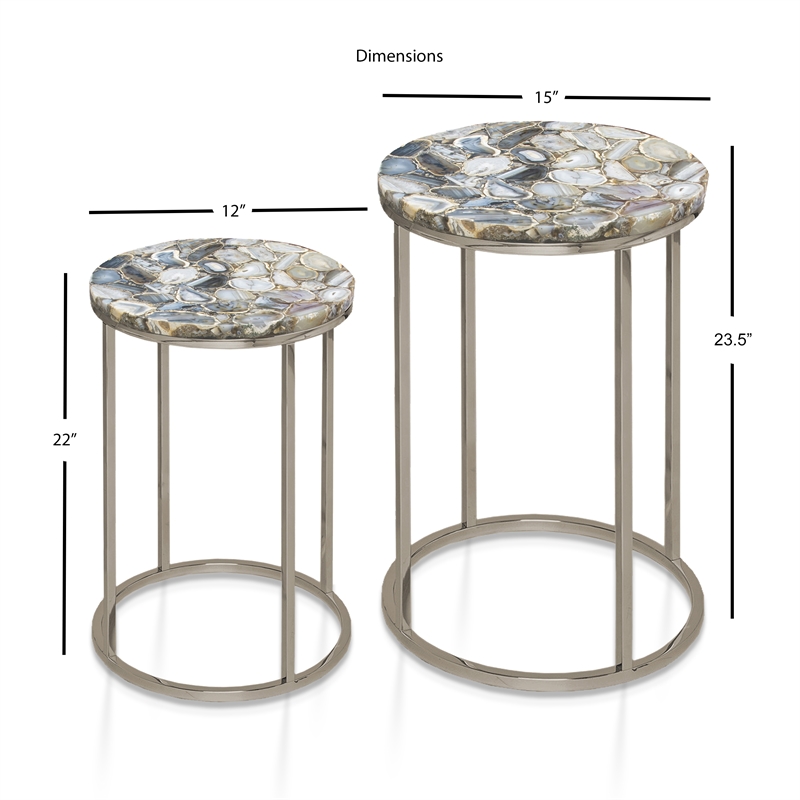 Pemberly Row Contemporary Nickel Agate Top Nesting Table - Set of 2