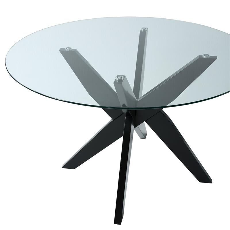 Pemberly Row Contemporary Round Black and Clear Glass Dining Table