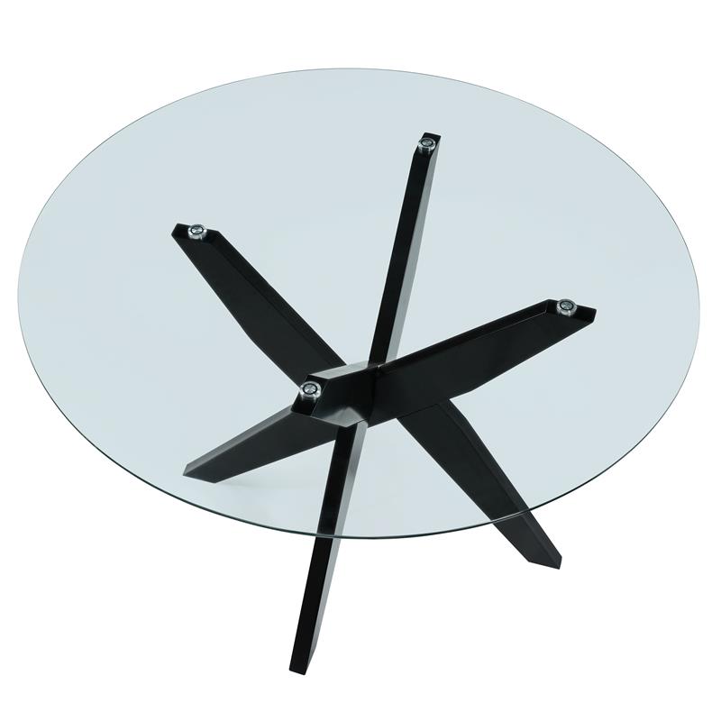 Pemberly Row Contemporary Round Black and Clear Glass Dining Table