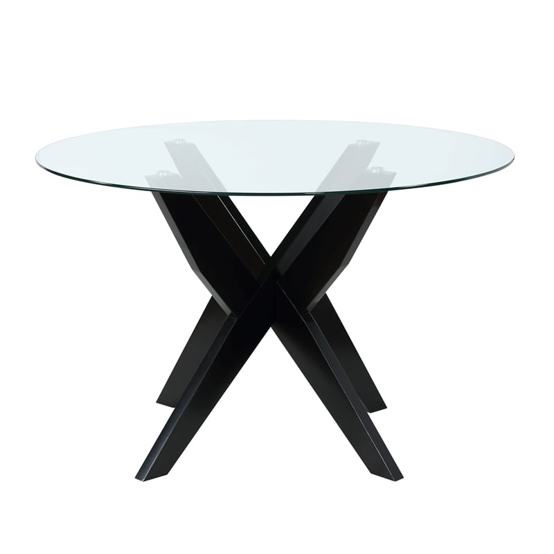 Pemberly Row Contemporary Round Black and Clear Glass Dining Table