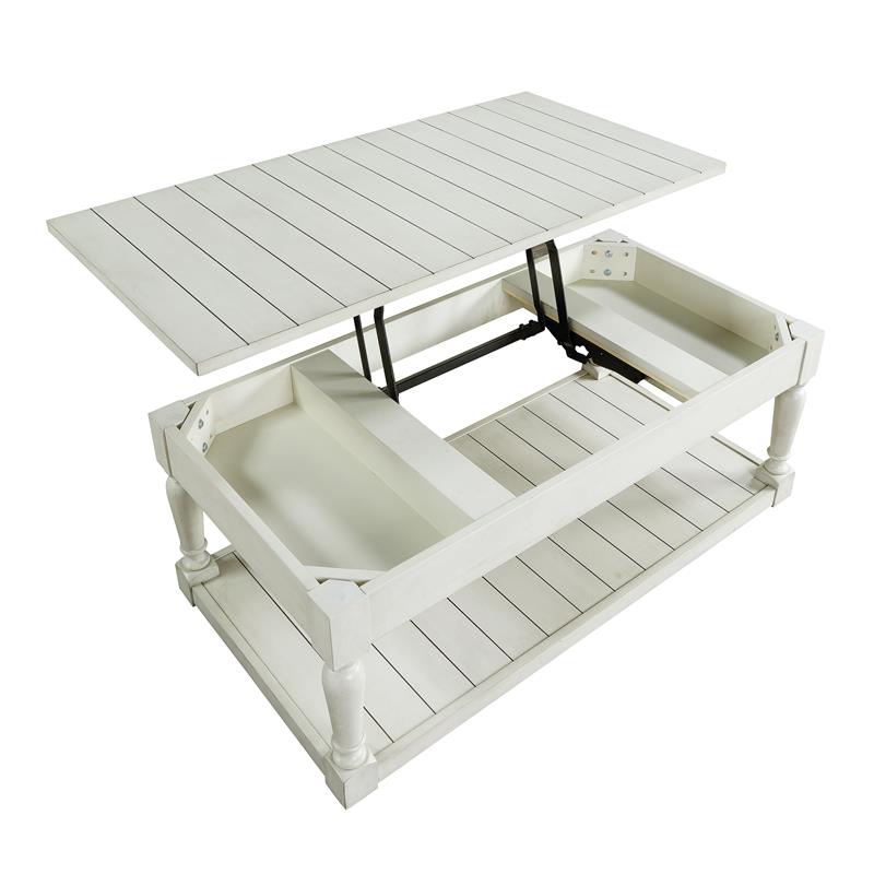 Pemberly Row Transitional White Alabaster Lift Top Coffee Table