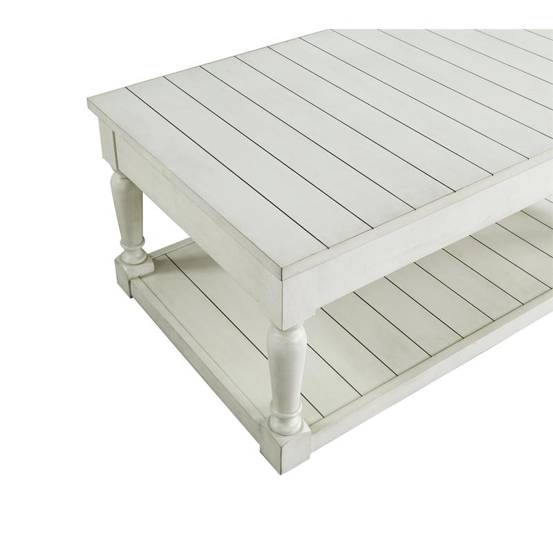 Pemberly Row Transitional White Alabaster Lift Top Coffee Table