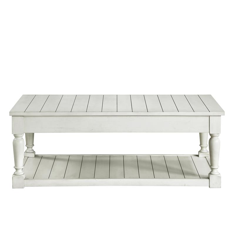 Pemberly Row Transitional White Alabaster Lift Top Coffee Table