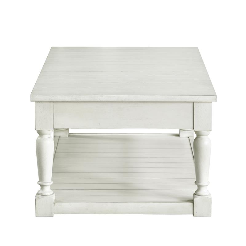 Pemberly Row Transitional White Alabaster Lift Top Coffee Table