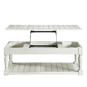 Pemberly Row Transitional White Alabaster Lift Top Coffee Table
