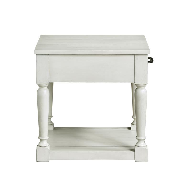 Pemberly Row Wood Farmhouse / Country White Alabaster End Table