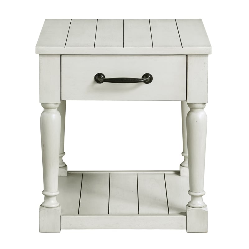 Pemberly Row Wood Farmhouse / Country White Alabaster End Table