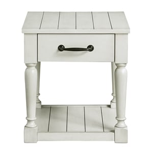 Pemberly Row Wood Farmhouse / Country White Alabaster End Table
