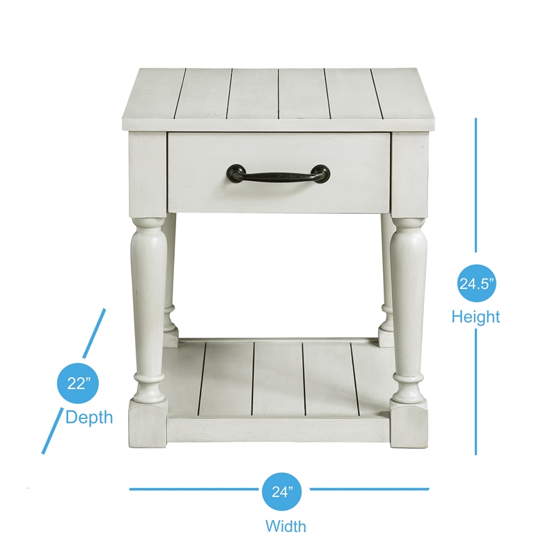 Pemberly Row Wood Farmhouse / Country White Alabaster End Table