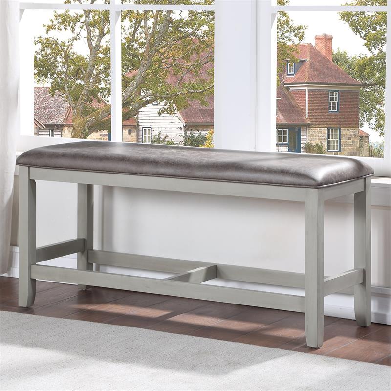 Pemberly Row Modern Transitional Stone Gray Wood Counter Bench