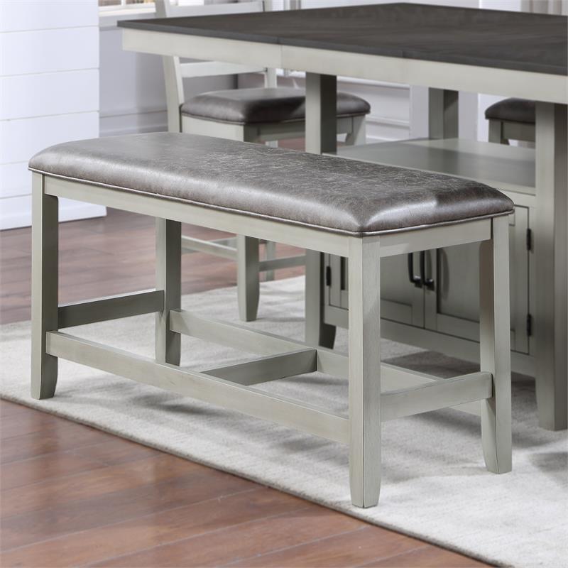 Pemberly Row Modern Transitional Stone Gray Wood Counter Bench