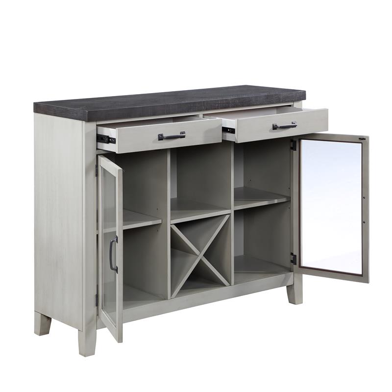 Pemberly Row Stone Gray and Charcoal Wood 7-Piece Dining Set with Server