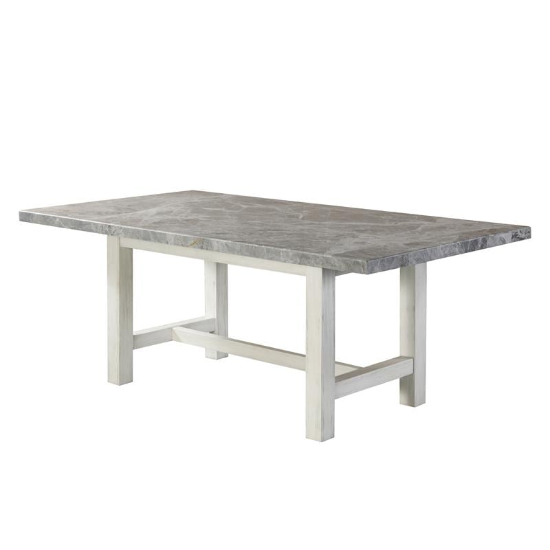Pemberly Row Weathered White Wood and Marble Top Dining Table