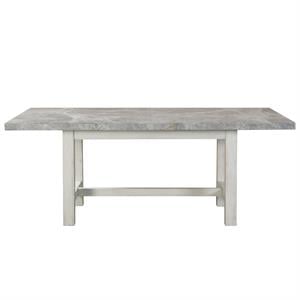 Pemberly Row Weathered White Wood and Marble Top Dining Table