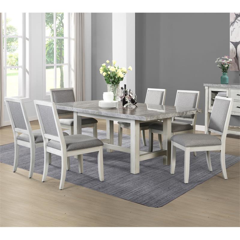 Pemberly Row Contemporary Weathered White Wood 7-Piece Dining Set