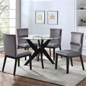 Pemberly Row 5-Piece Dining Set - Black with Gray Velvet Chairs
